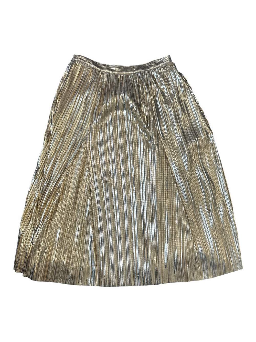 Maeve Anthropologie Gold Metallic Pleated Midi Skirt Size 2 - Picture 3 of 8